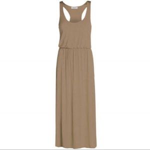 Racer-back jersey knit maxi dress in taupe brown